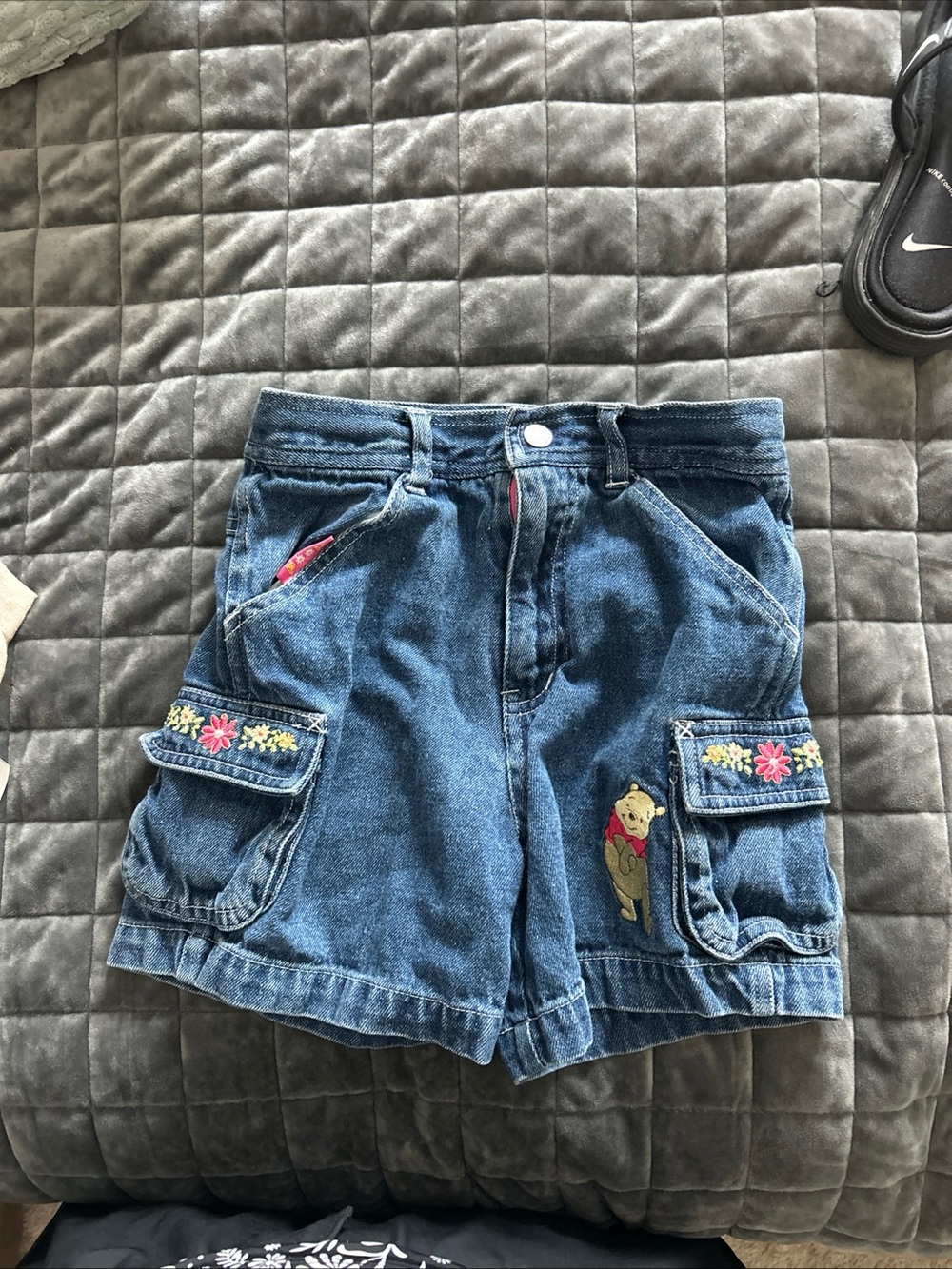 Disney Blue Denim Cargo Shorts with Winnie the Pooh Patch